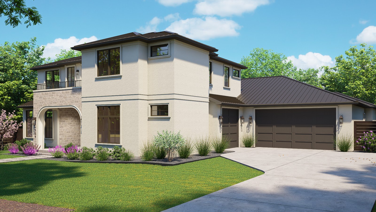 Garage and Driveway View Rendering